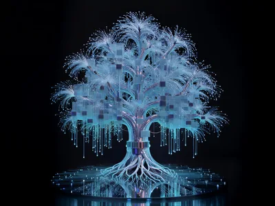 Digital Fiber Optic Tree With Glowing Data Nodes
