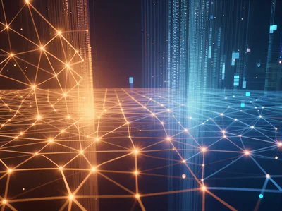 Abstract Digital Network Connection With Glowing Data Streams