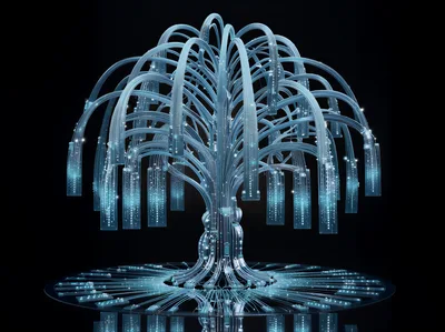 Digital Data Tree With Glowing Fiber Optic Branches
