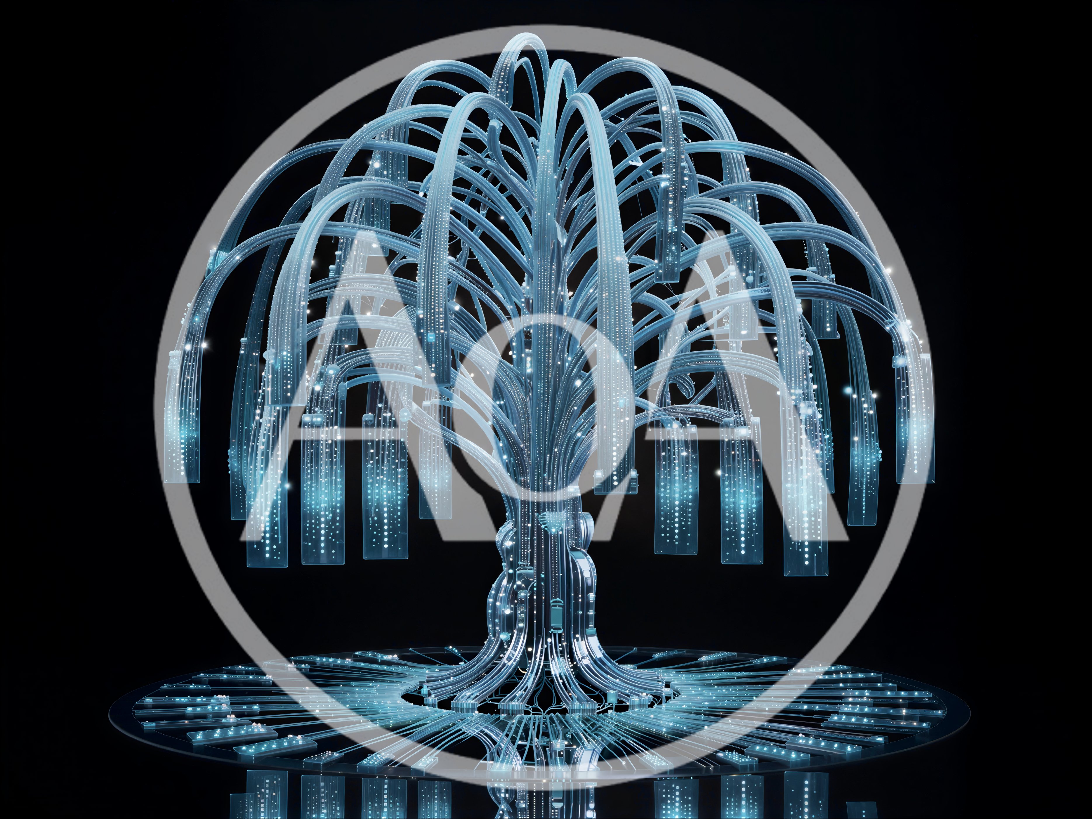 Digital Data Tree With Glowing Fiber Optic Branches