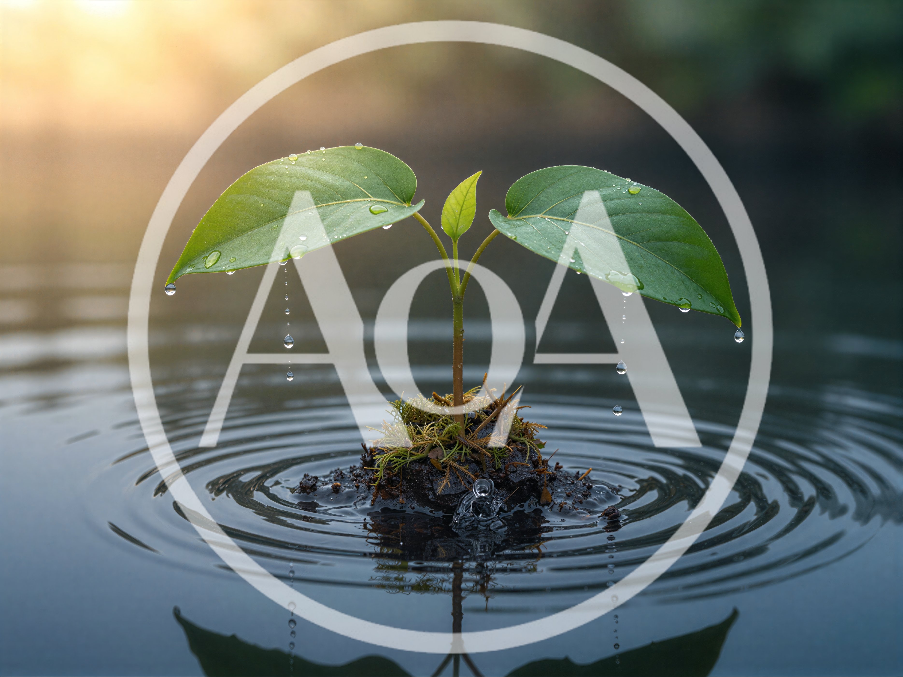 Small Green Sprout Growing From Soil In Water