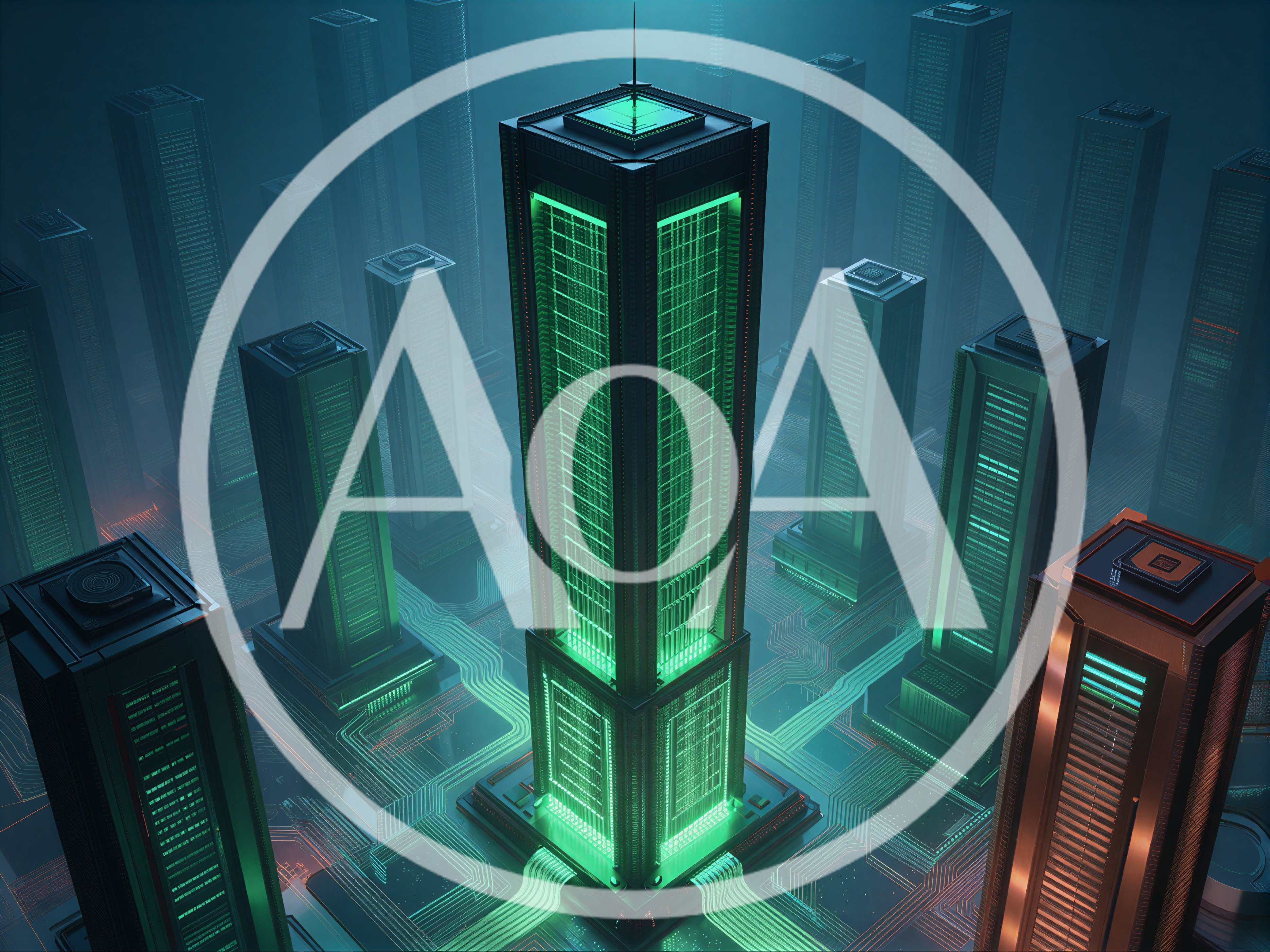 Futuristic Cyberpunk Cityscape With Glowing Data Towers
