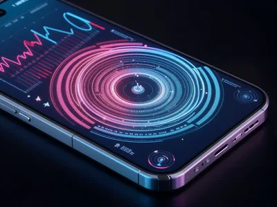 Futuristic Smartphone Displaying Holographic Data Visualization