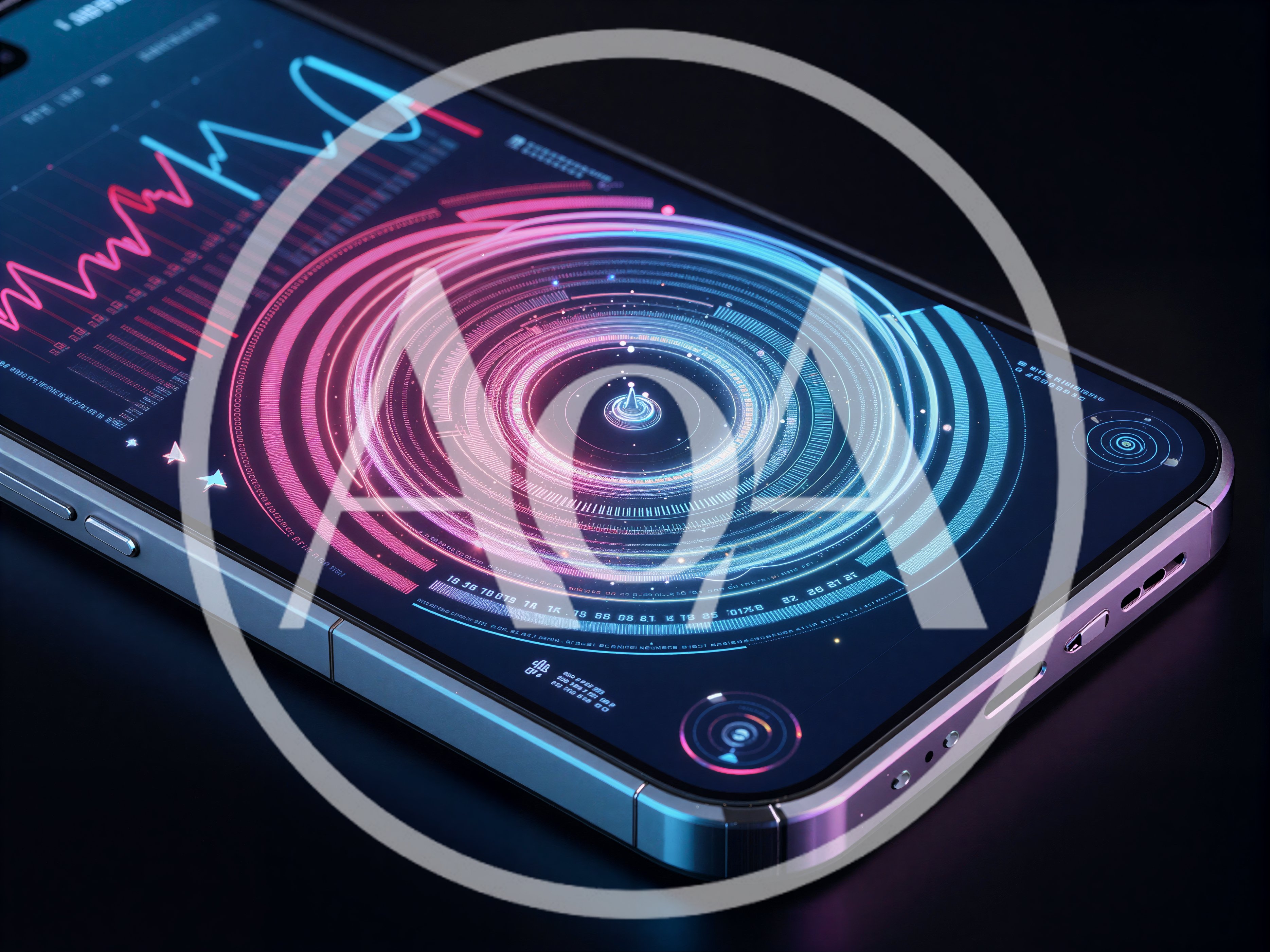 Futuristic Smartphone Displaying Holographic Data Visualization