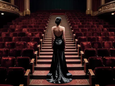 Elegant Woman Standing Alone In A Grand Theater