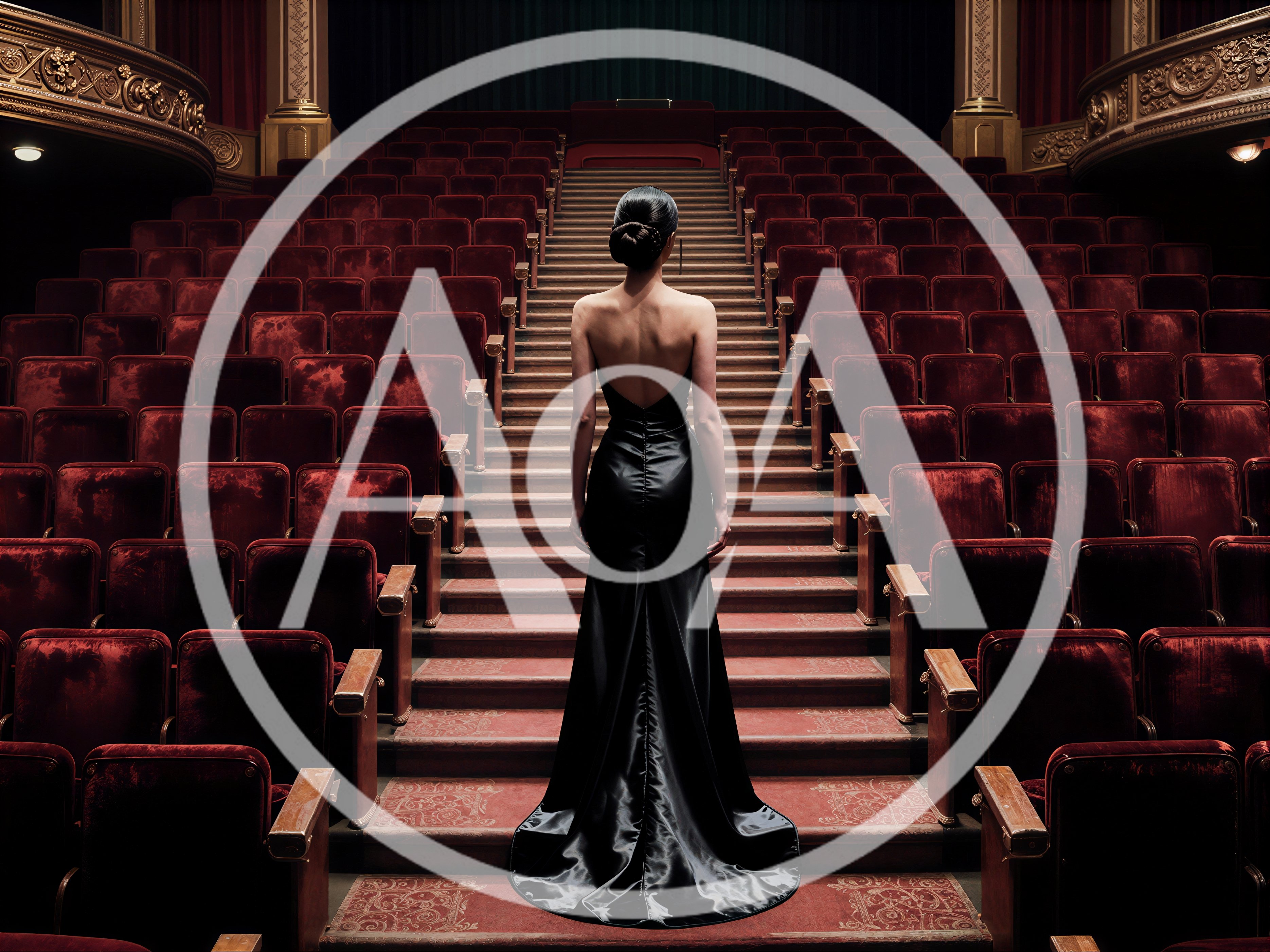 Elegant Woman Standing Alone In A Grand Theater
