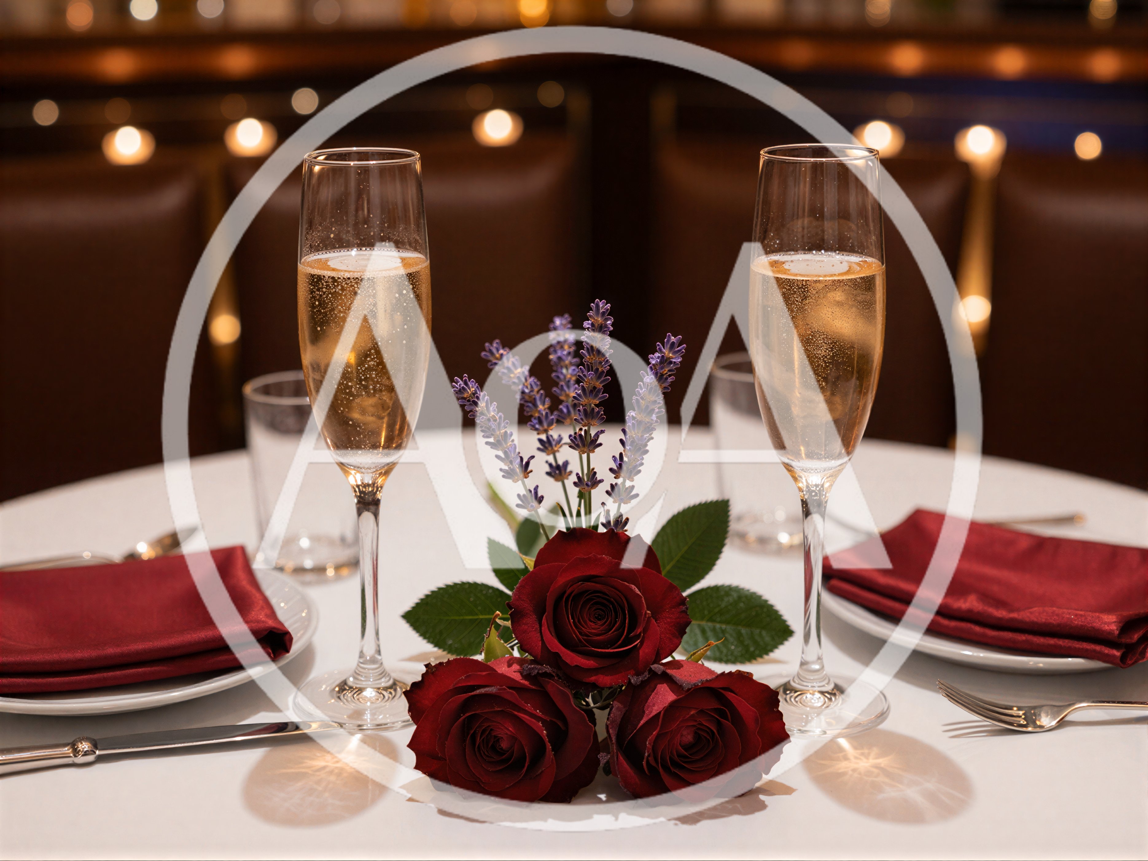 Romantic Table Setting With Champagne And Red Roses