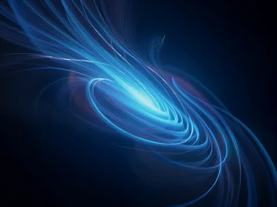 Abstract Blue Light Trails Swirling In Dark Space