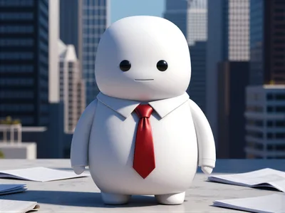Cute White Character Wearing Red Tie In City