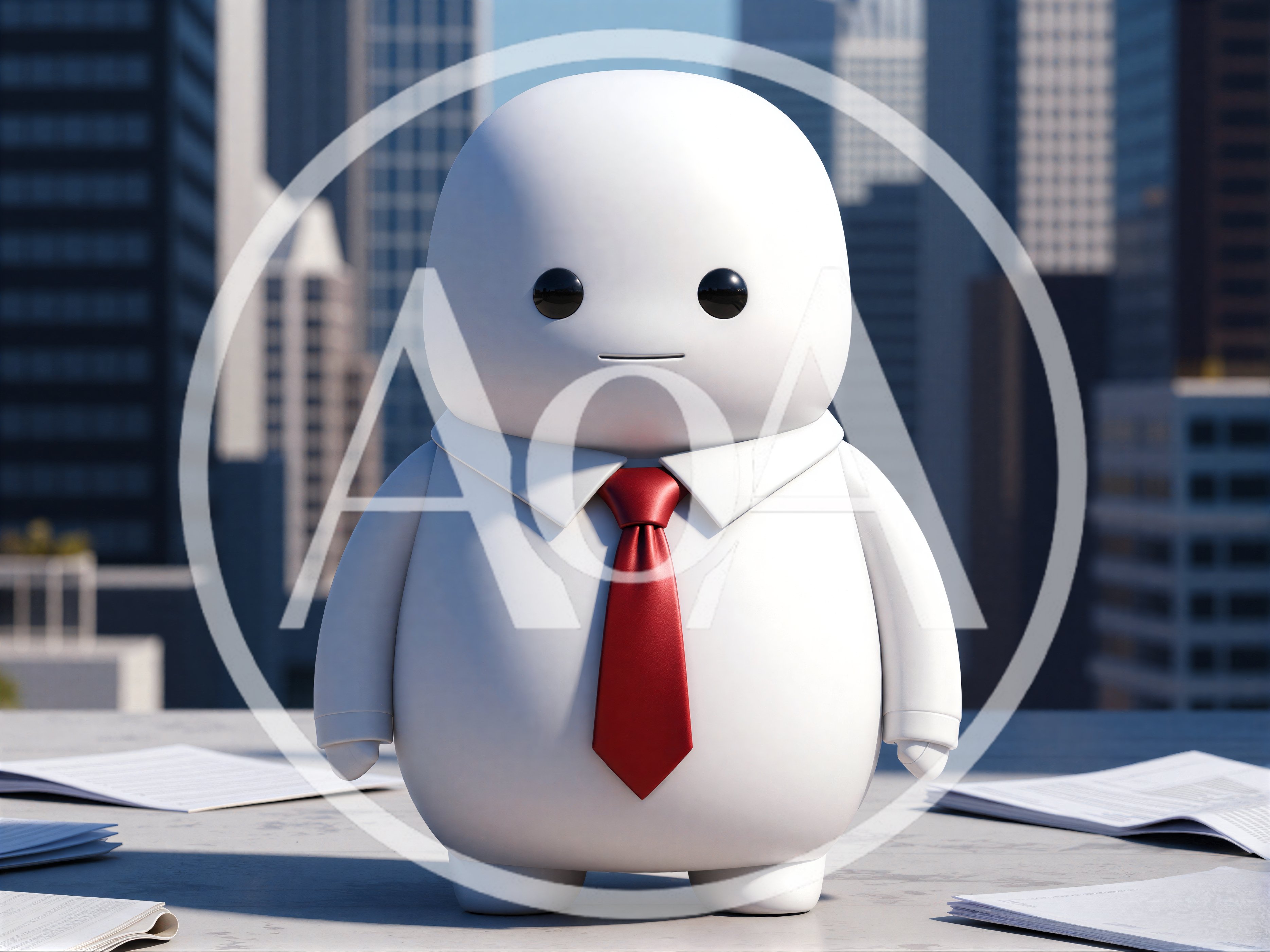 Cute White Character Wearing Red Tie In City