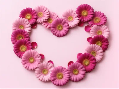 Heart Shape Made Of Pink Gerbera Flowers
