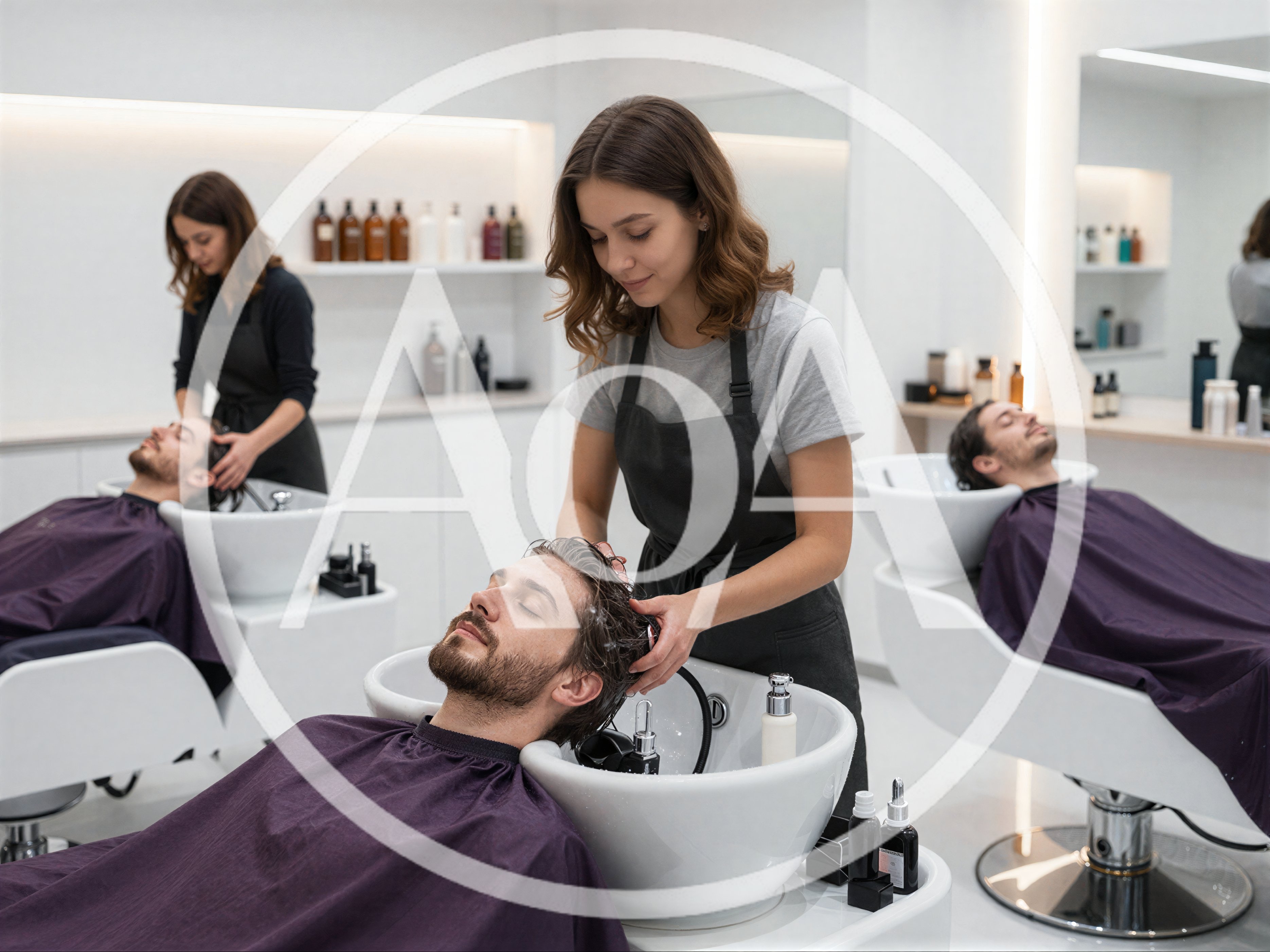 Professional Hairdressers Washing Clients Hair In Salon