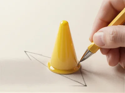 Hand Drawing A Triangle Around A Yellow Cone