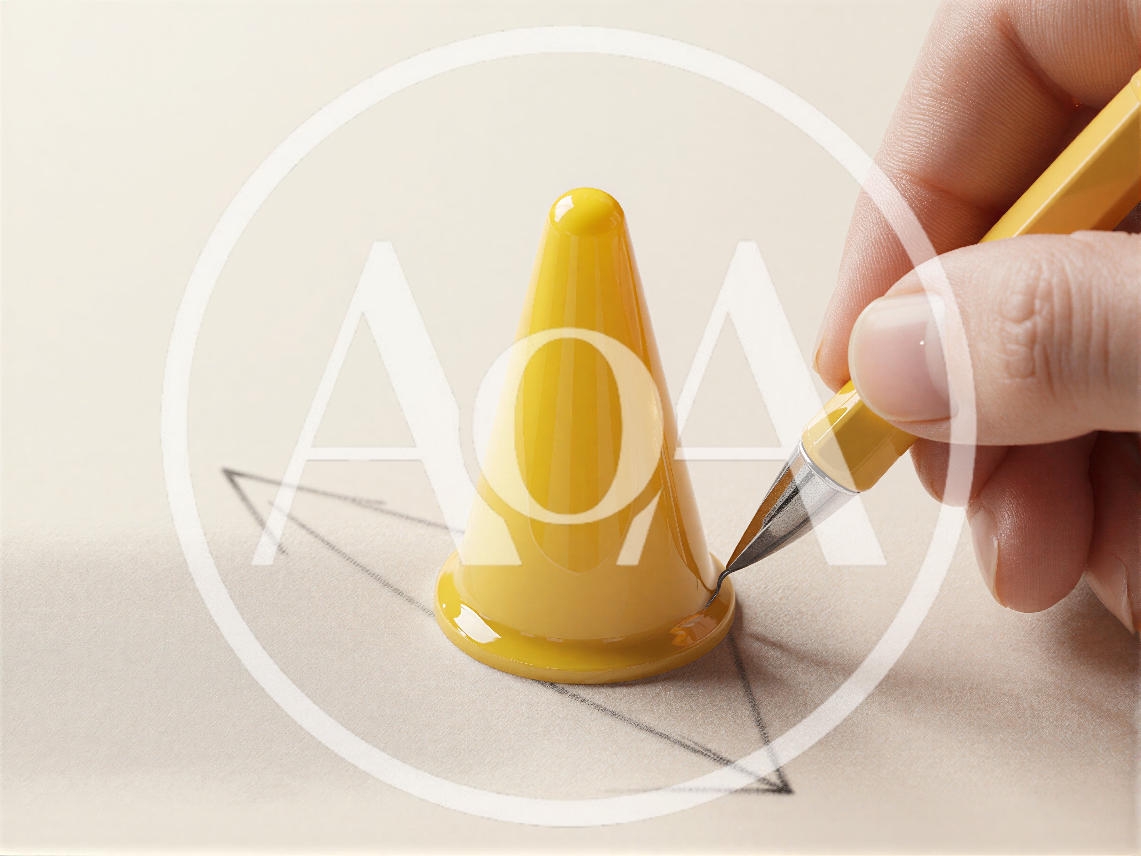 Hand Drawing A Triangle Around A Yellow Cone
