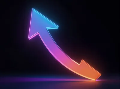 Neon Gradient Curved Arrow Pointing Upward