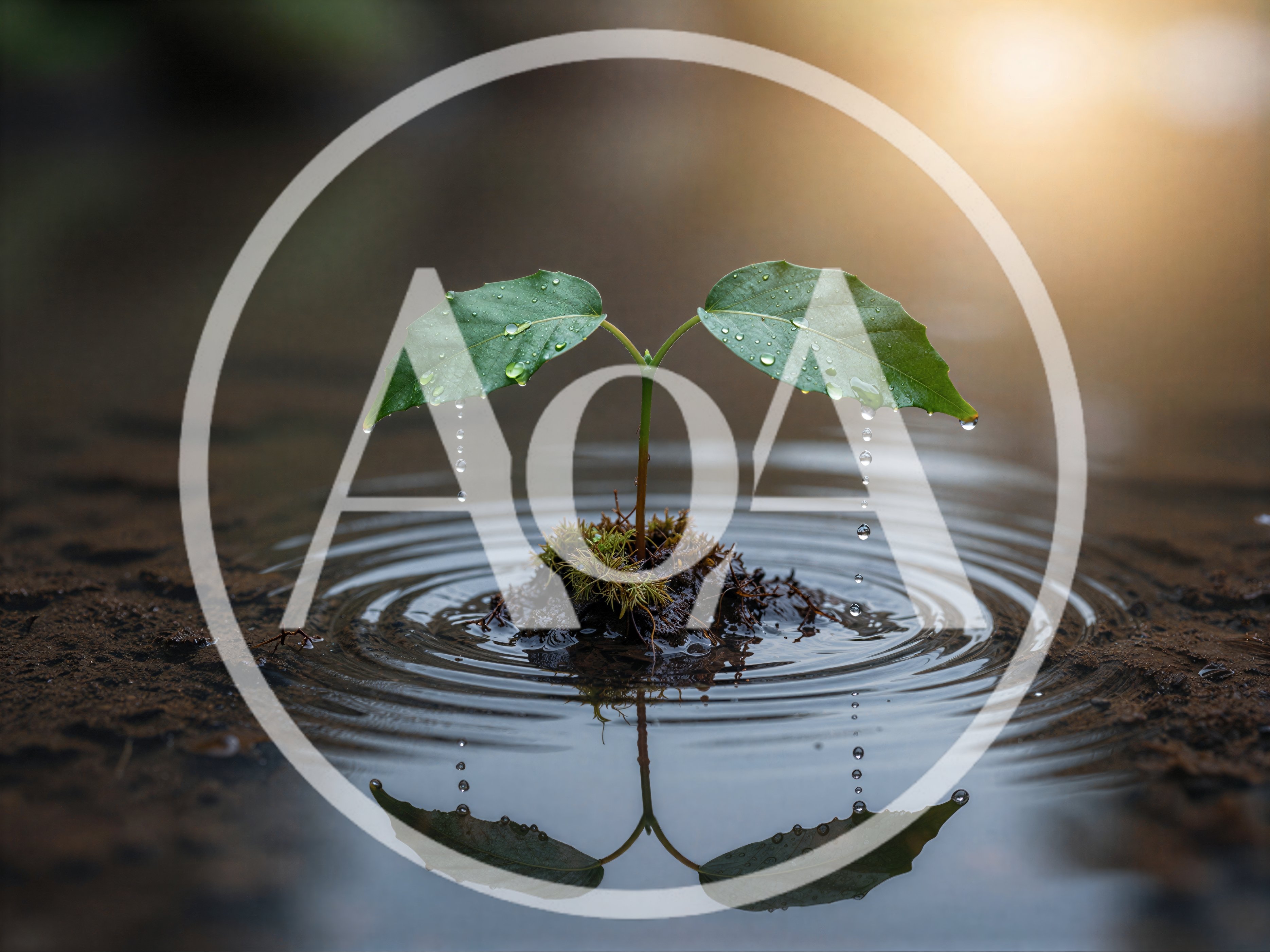 Small Green Sprout Growing From Muddy Water