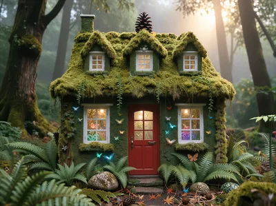 Enchanted Moss Covered Fairy Tale Cottage In Forest