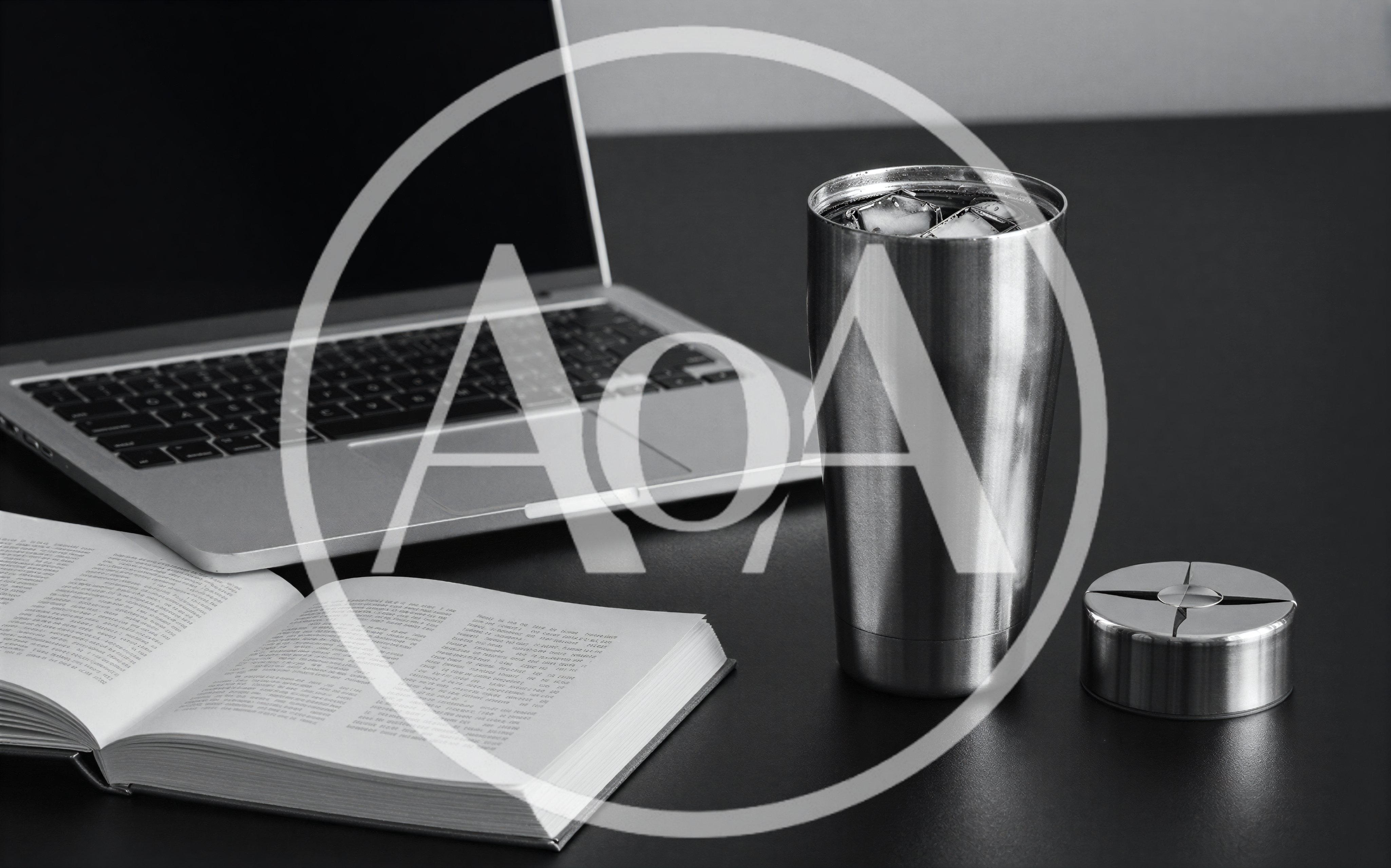 Laptop Book And Metal Tumbler On Desk