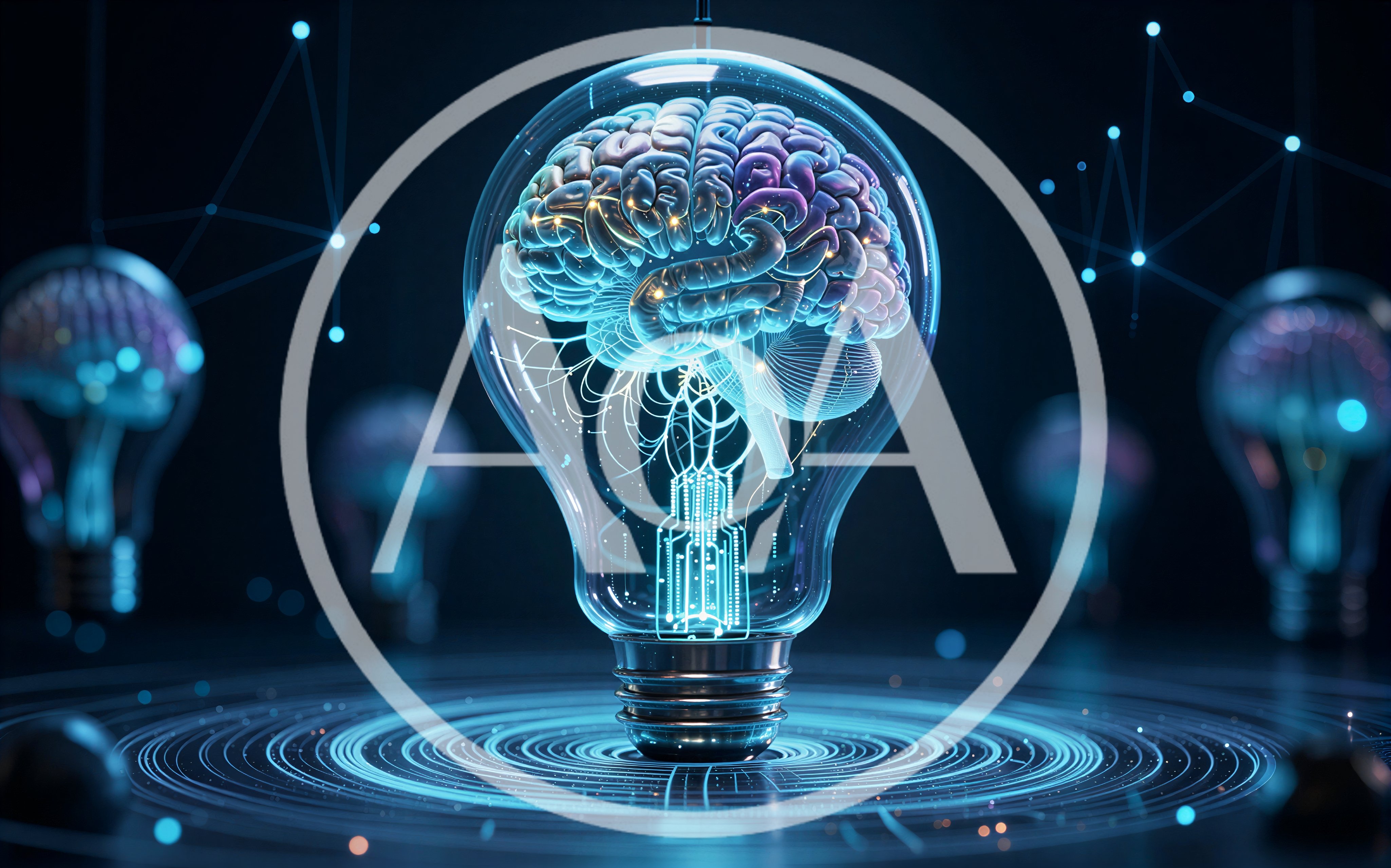 Digital Human Brain Inside Glowing Light Bulb
