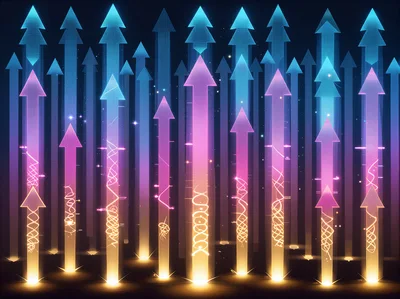 Abstract Digital Arrows Rising With Glowing Data Patterns