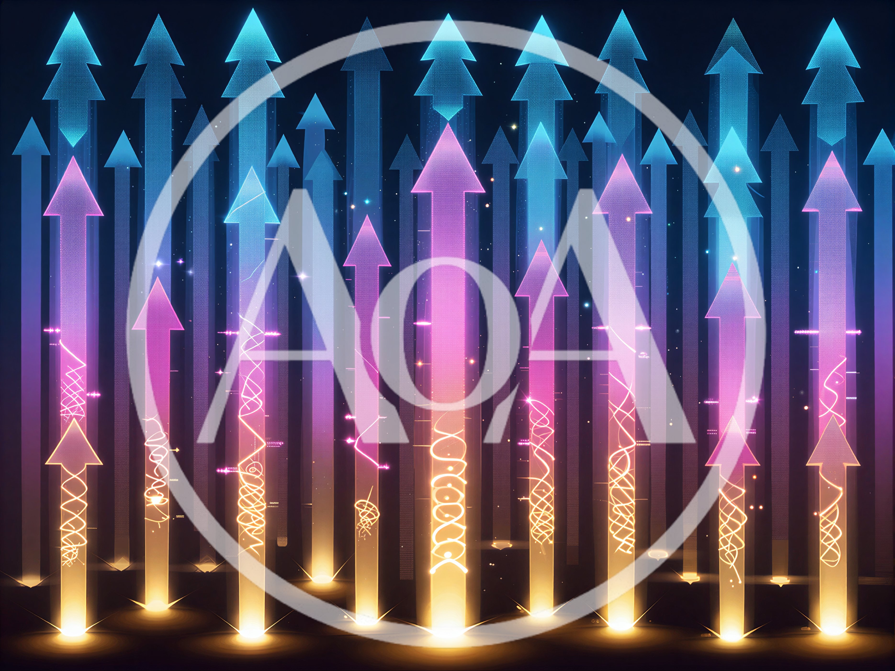 Abstract Digital Arrows Rising With Glowing Data Patterns