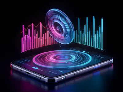 Futuristic Smartphone Displaying Holographic Data Visualization