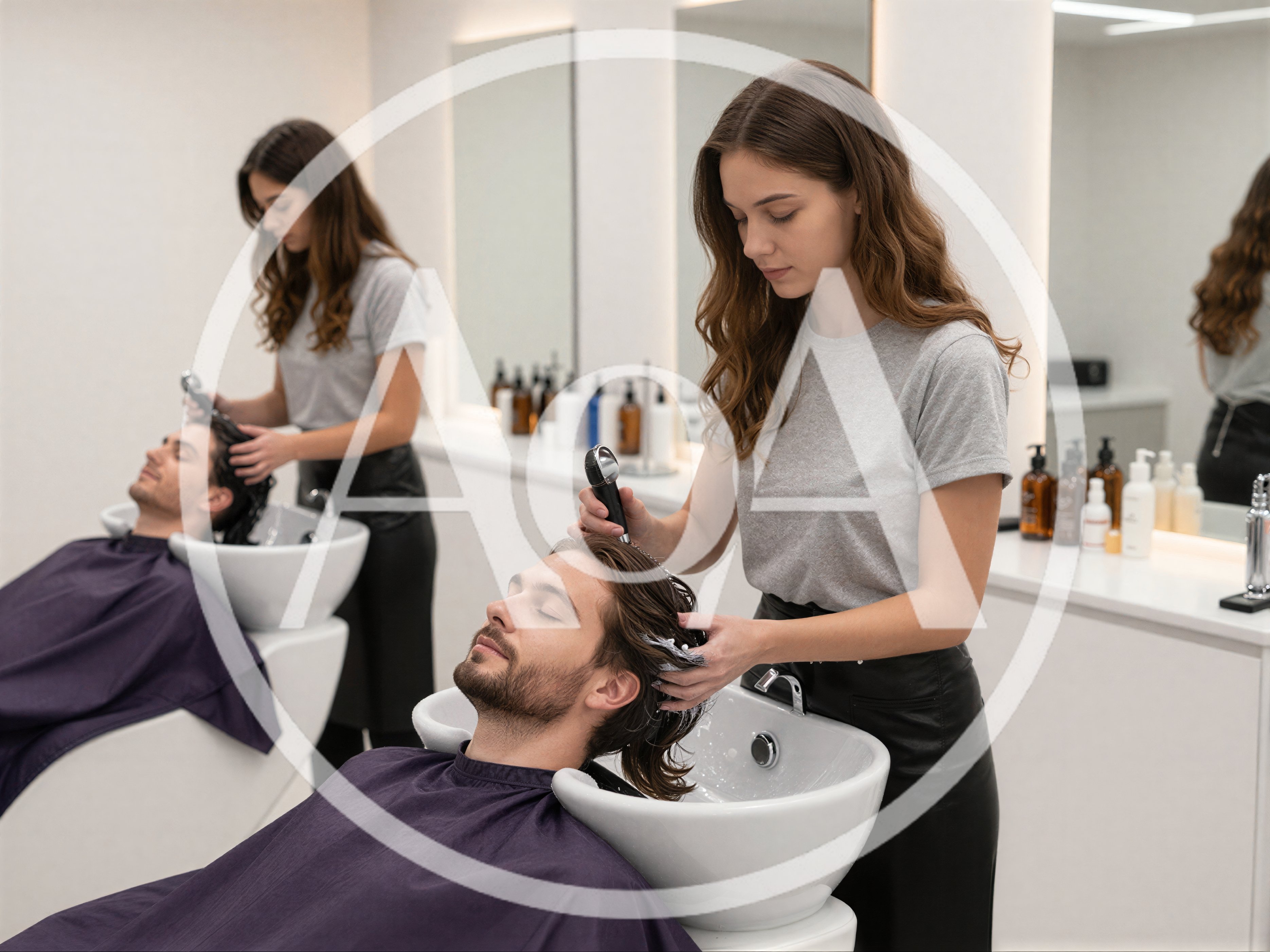 Professional Hairdressers Washing Clients Hair In Salon