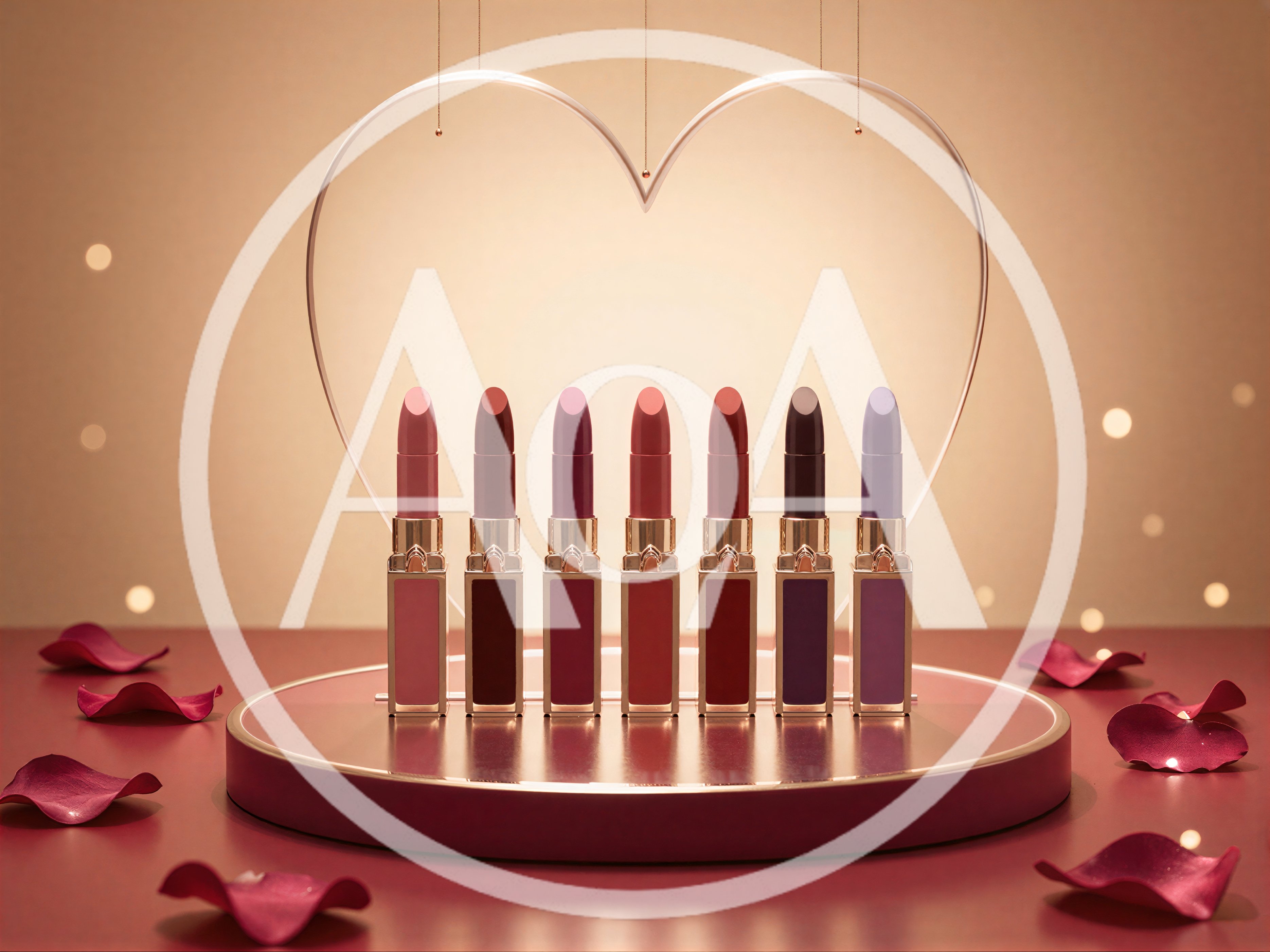 Seven Lipsticks Arranged on a Circular Podium