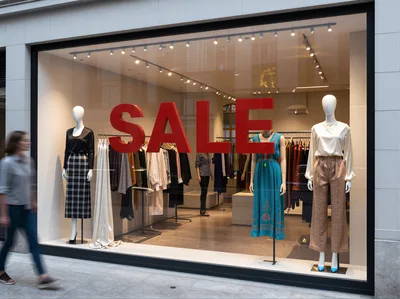 Woman Walking Past Clothing Store Window Display
