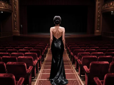 Elegant Woman Standing Alone In A Grand Theater