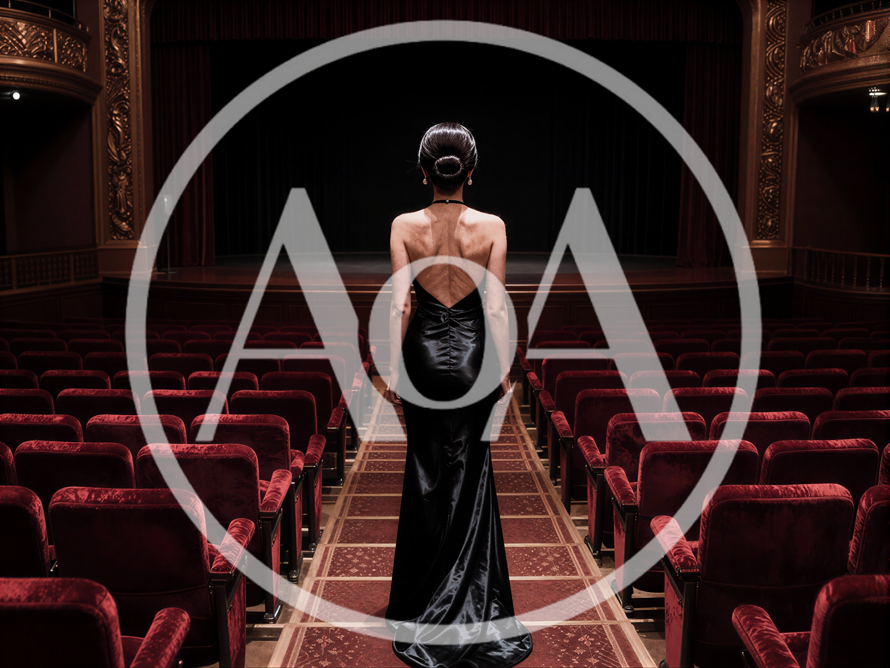 Elegant Woman Standing Alone In A Grand Theater