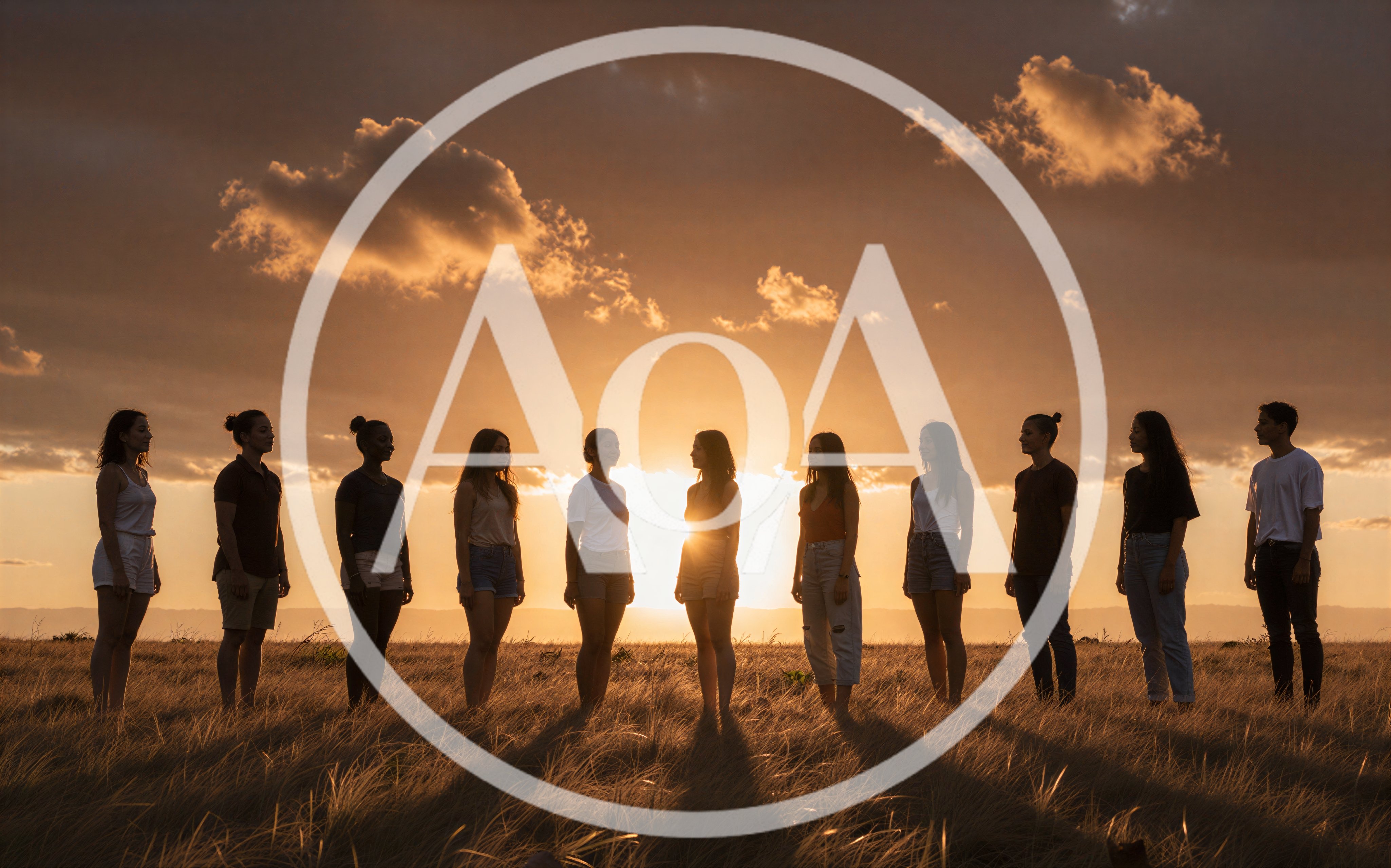 Diverse Group Standing In A Line At Sunset