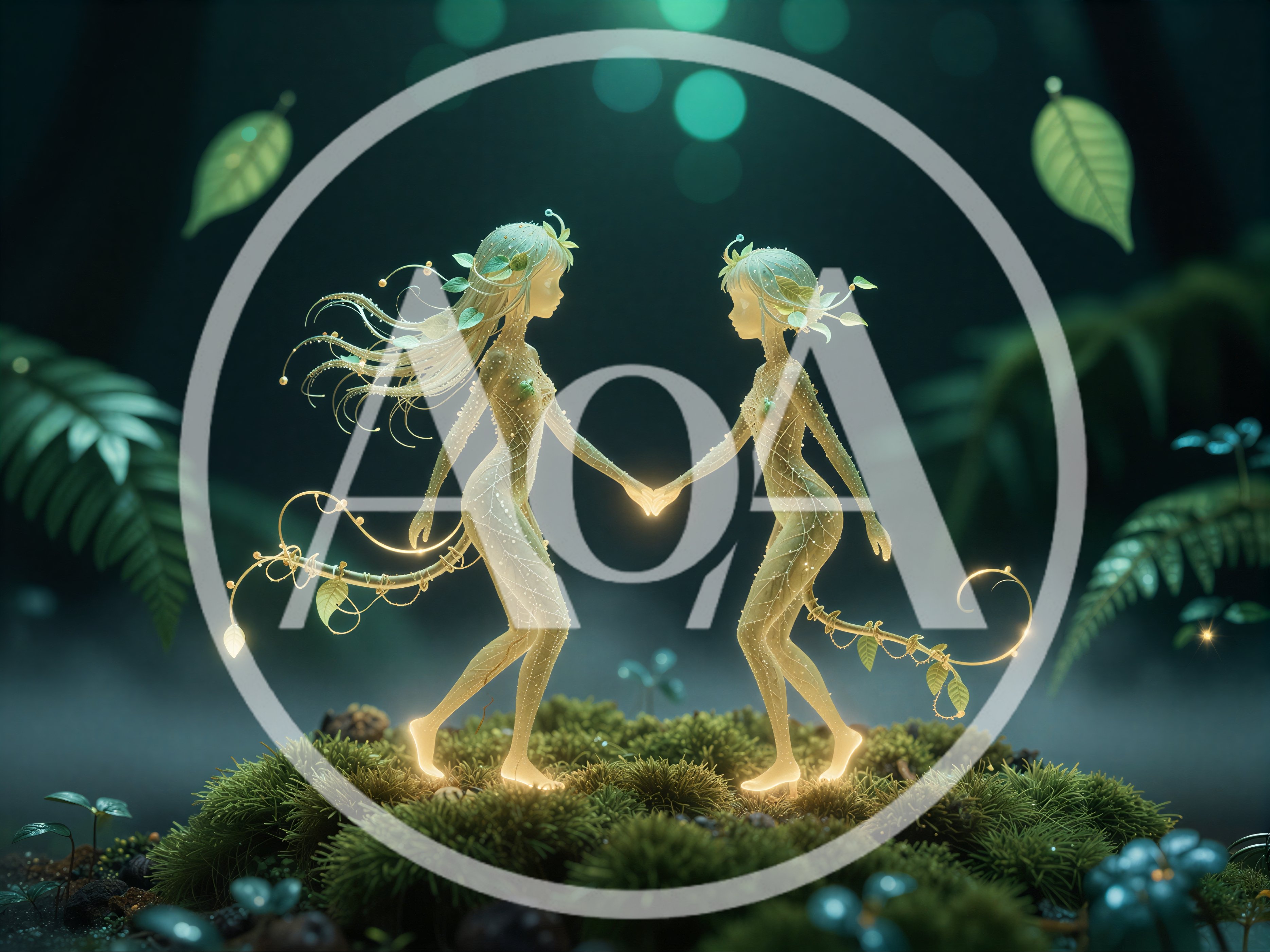 Two Ethereal Forest Sprites Holding Hands