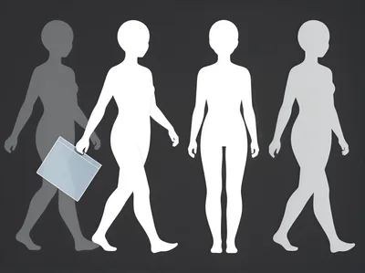 Four Stylized Human Silhouettes Walking In A Row