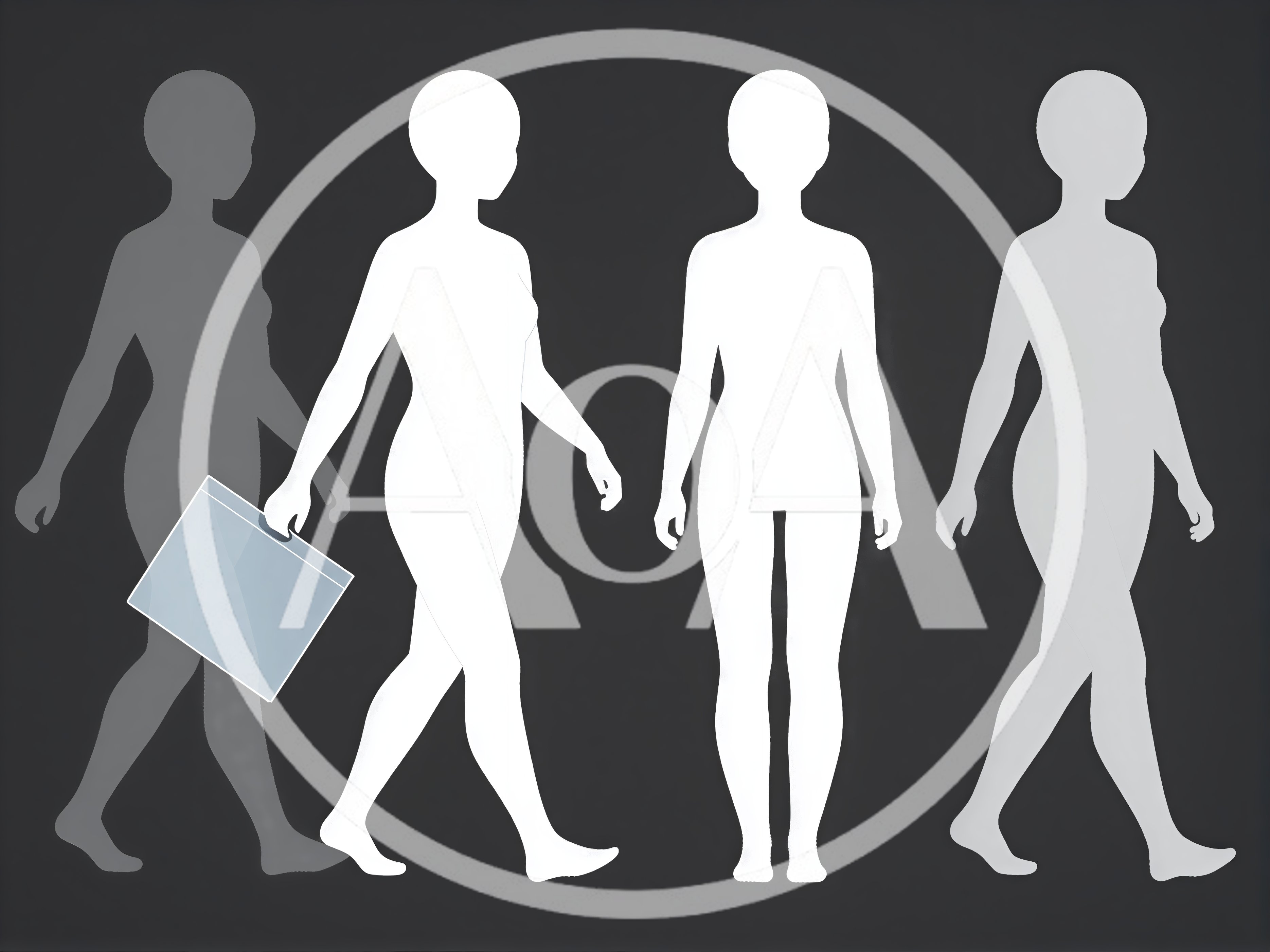 Four Stylized Human Silhouettes Walking In A Row