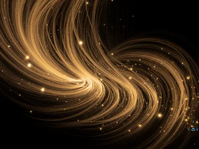 Abstract Golden Light Trails With Glowing Particles