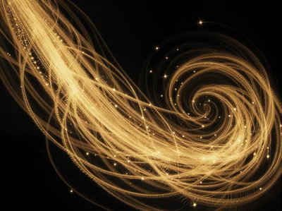 Abstract Golden Light Trails Swirling In Dark Space