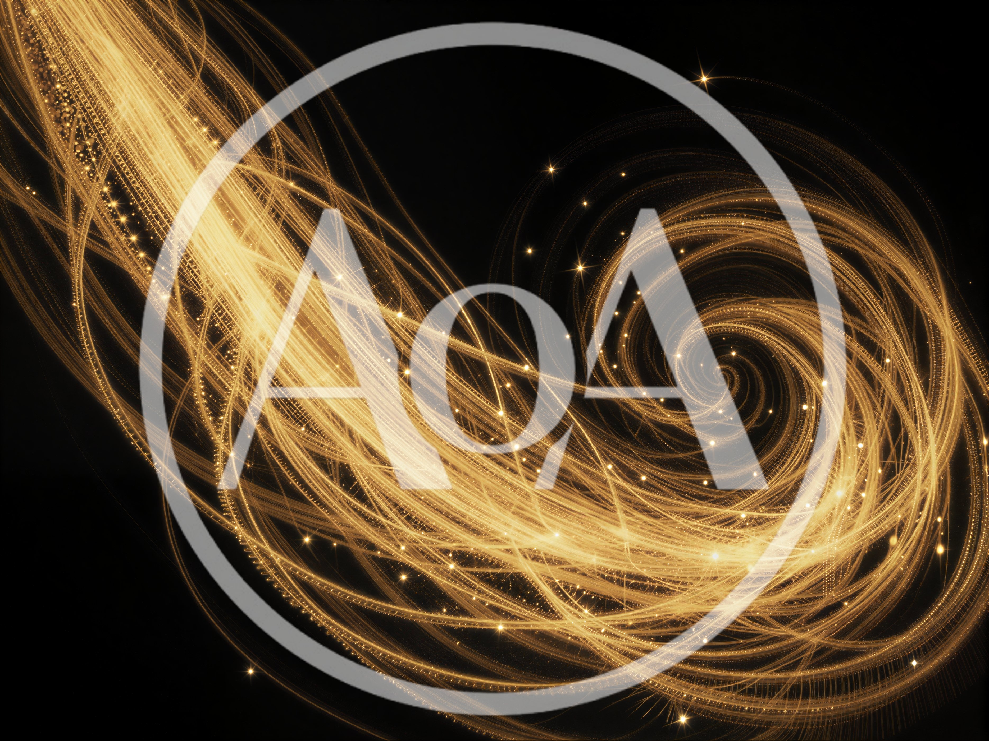 Abstract Golden Light Trails Swirling In Dark Space