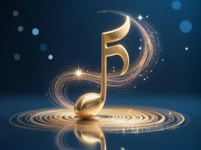 Golden Musical Note With Swirling Light Particles