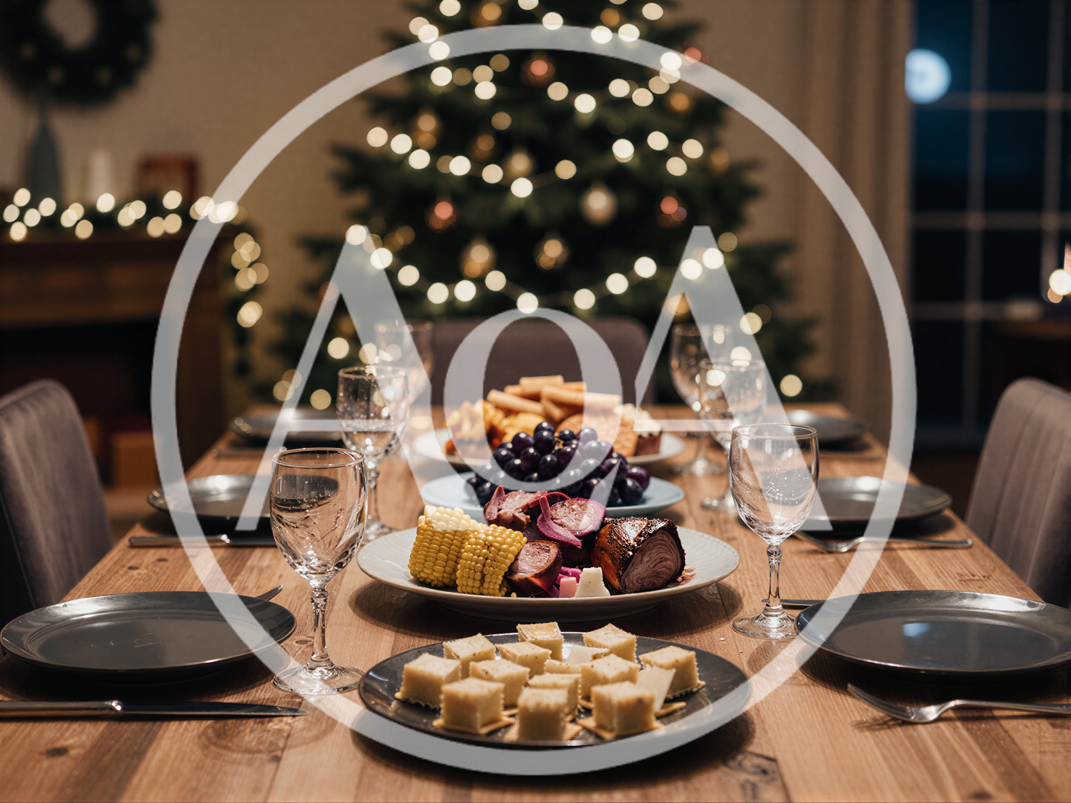 Festive Christmas Dinner Table Setting With Holiday Food