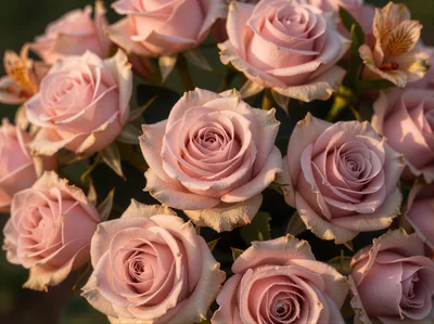 Bouquet Of Soft Pink Roses In Natural Light