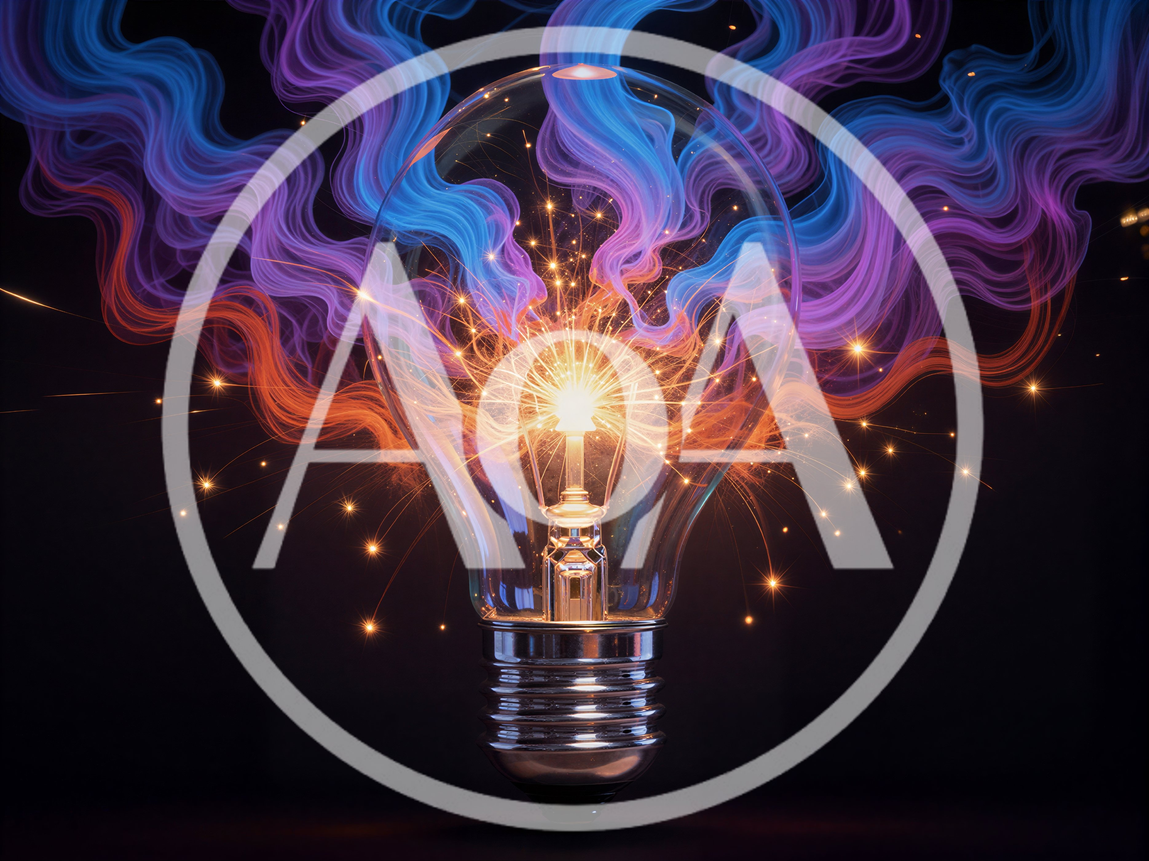 Glowing Light Bulb With Abstract Colorful Energy Smoke