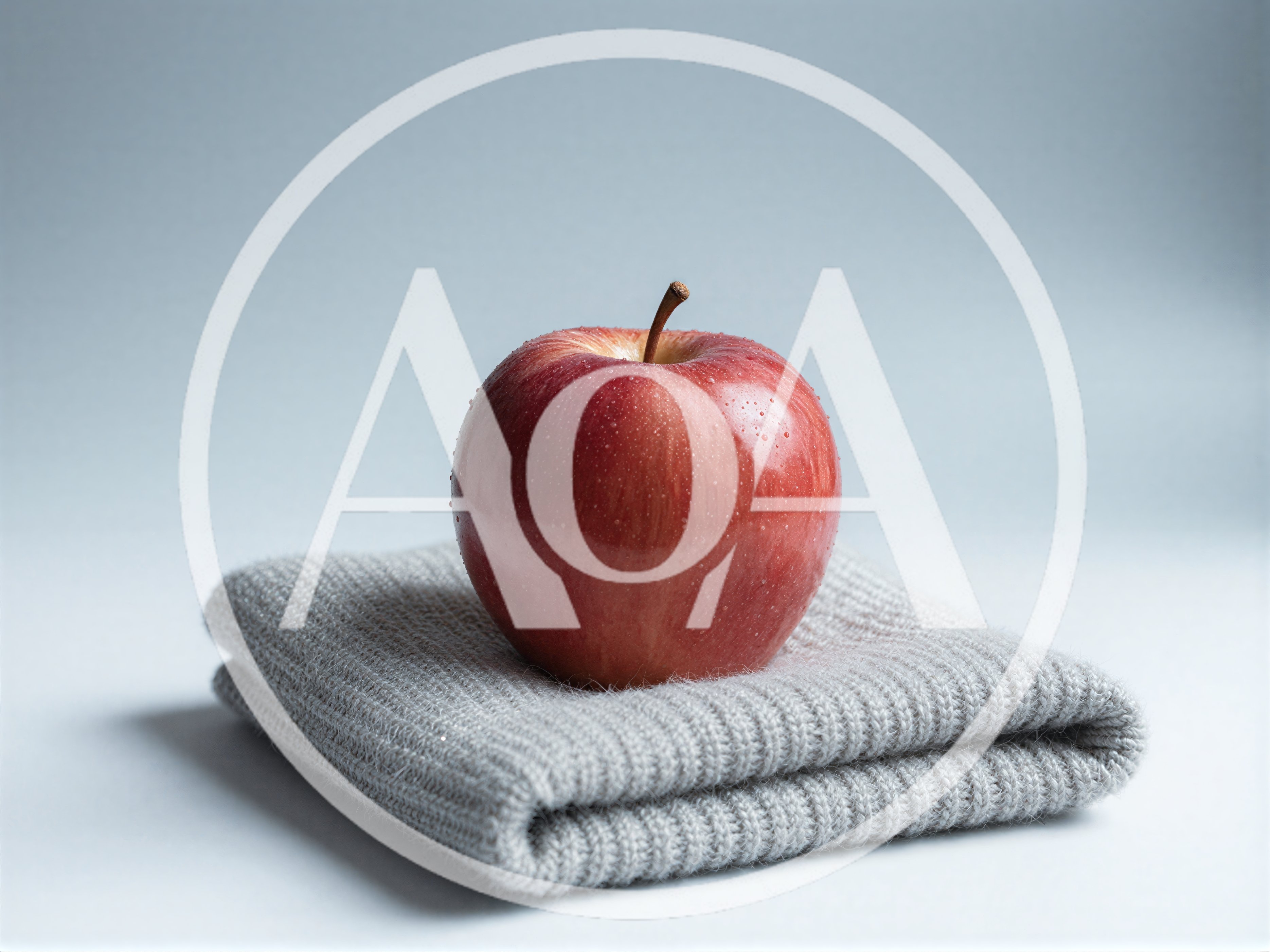 Red Apple Resting On A Folded Grey Knitted Sweater