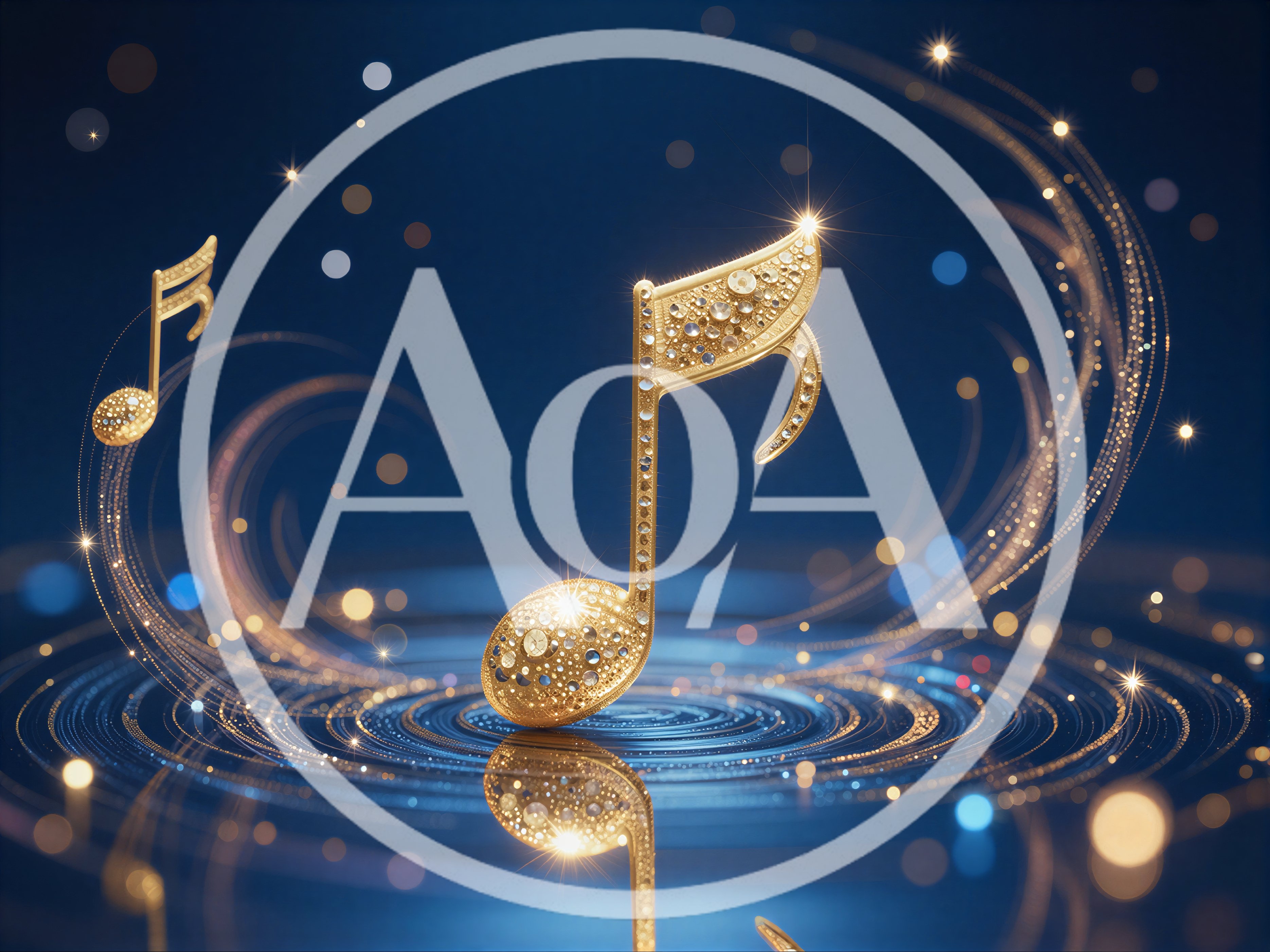 Golden Musical Notes Floating Over Rippling Blue Water