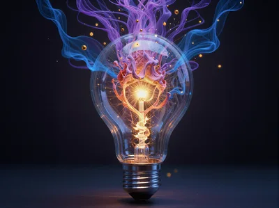 Glowing Light Bulb With Abstract Energy Smoke
