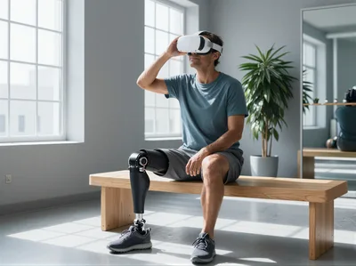 Man With Prosthetic Leg Using Virtual Reality Headset