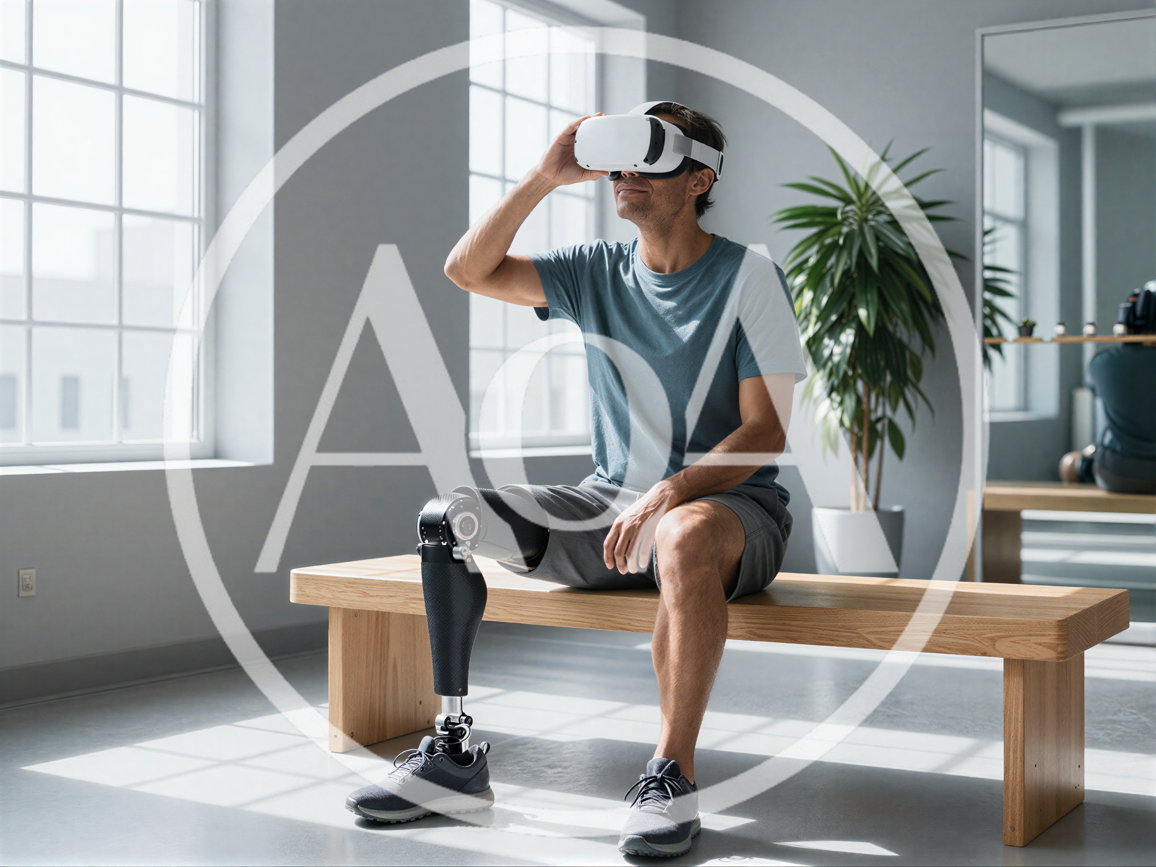 Man With Prosthetic Leg Using Virtual Reality Headset