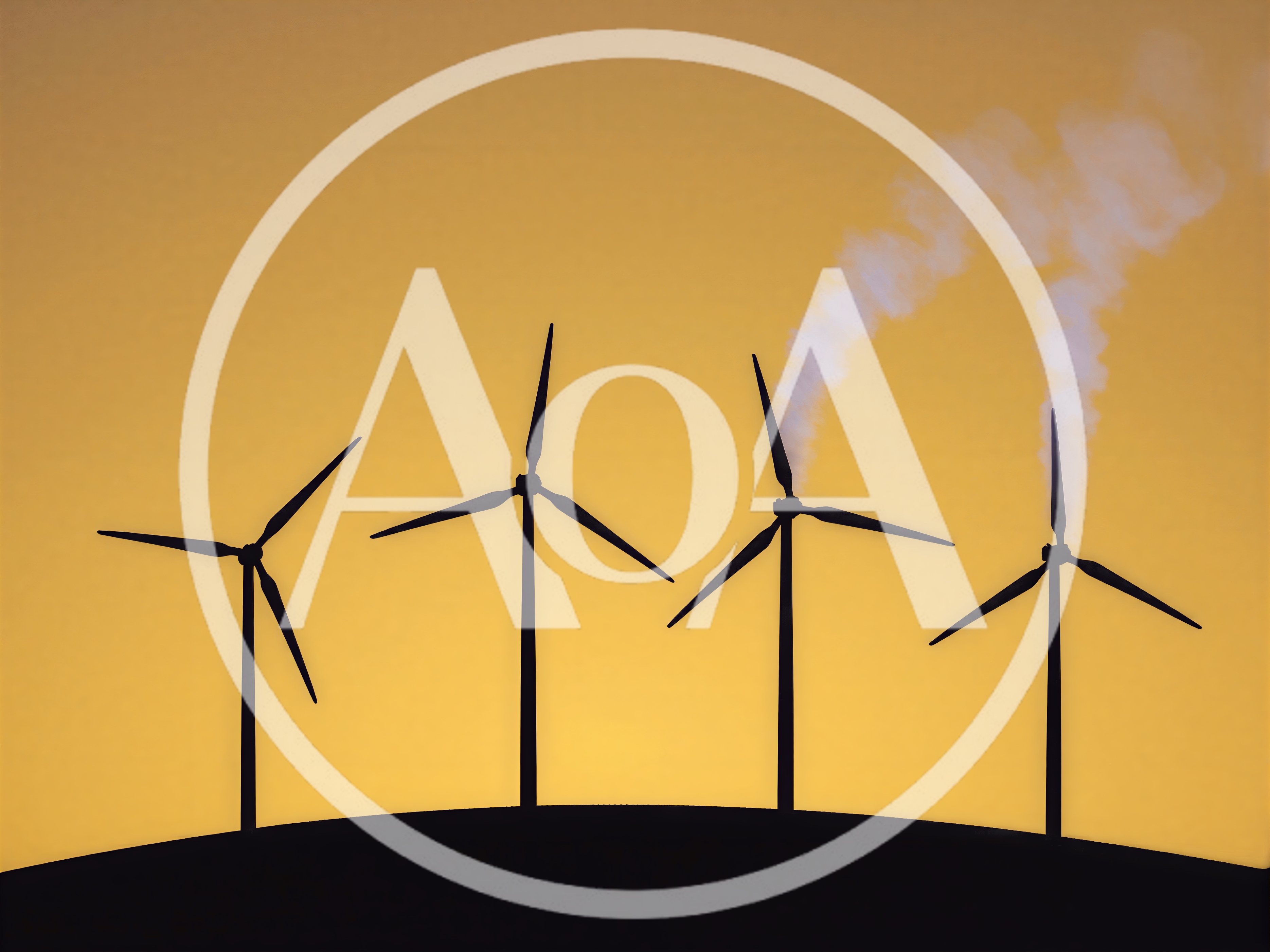Wind Turbines Emitting Smoke Against A Golden Sunset