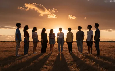 Diverse Group Standing Together In A Golden Field
