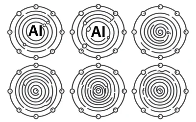 Set of Six Abstract Artificial Intelligence Circular Icons